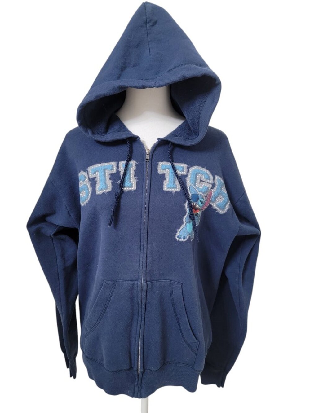 Disney Parks Size M Navy Blue Stitch Zip Up Hoodie Sweatshirt